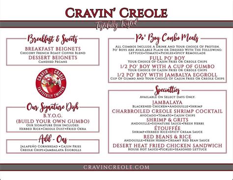 cravin creole menu